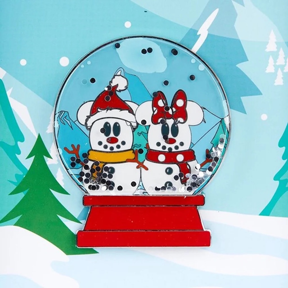 Disney Snowman Mickey and Minnie Mouse Snow Globe LE600 Pin